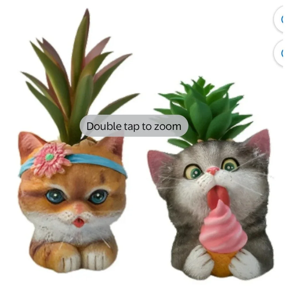 2 Purr-fect Planters Bradford Exchange‎ Artificial Plants Sweet Pea & Loki